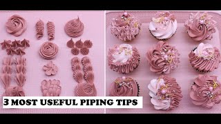 3 MOST USEFUL PIPING TIPS  NOZZLES FOR BEGINNERS  HOW TO MAKE OLD ROSE CUPCAKES [upl. by Rehsu]