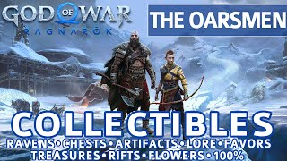 God of War Ragnarok  The Oarsmen All Collectible Locations Chests Artifacts Ravens  100 [upl. by Sekyere]