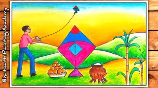 makar sankranti drawing easy and beautiful pongal poster painting [upl. by Htebyram]