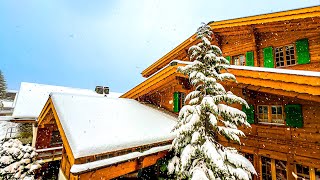 Walking in heavy snowfall in Mürren ❄️ First snow of this winter in Switzerland 🇨🇭 [upl. by Doreg]