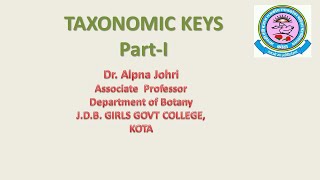 Dr Alpna Johri MScSemIII PaperXIII UnitIBScII PaperIITaxonomic keys [upl. by Adelaide693]