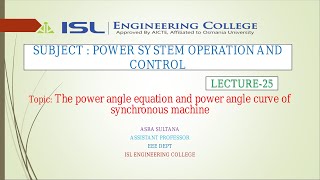 PSOC Lecture 25The power angle equation and power angle curve of synchronous machine [upl. by Llehctim]