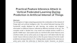 Practical Feature Inference Attack in Vertical Federated Learning During Prediction in Artificial In [upl. by Urissa490]