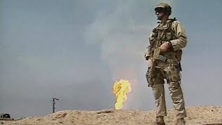 Burning Iraqi Oil Fields  Stock Footage [upl. by Eenobe]