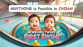 Incredible Moment Newborn Twins Swim for the First Time in CHINA [upl. by Vinnie112]