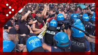 Roma scontri tra studenti e polizia al corteo contro il raduno delle destre giovanili [upl. by Ylrebme577]