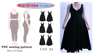 Sewing A line Dress  Quick project in 3 hour  Wardrobe for belly fat  Zoey [upl. by Eimmaj]