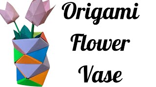 How to make a Paper Flower pot  Origami flower pot  DIY flower Vase [upl. by Shaver589]