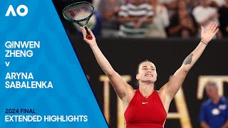 Qinwen Zheng v Aryna Sabalenka Extended Highlights  Australian Open 2024 Final [upl. by Elac]