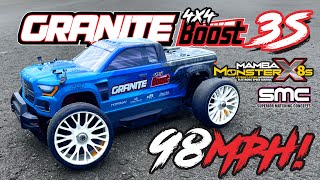 GRANITE BOOST 4x4 Takes Flight  Brushless 3S  98MPH PB [upl. by Yager270]