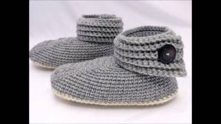 Womens Buttoned Up Slipper Crochet Pattern Presentation [upl. by Adnopoz637]