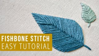 How to embroider a leaf with fishbone stitch Easy Embroidery tutorial for beginners [upl. by Vaden767]