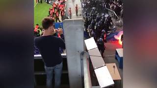 Copenhagen fans clash with riot police in final minutes of game against city rivals Brondby [upl. by Gessner]