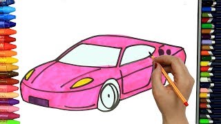 Wie zeichnet man rosa Auto  Ausmalen Kinder  Kindervideos  Malen und Zeichnen für Kinder [upl. by Nadabas]