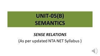 SemanticsSense Relations NTA NET Linguistics [upl. by Ayamat]