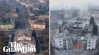 Ukraine drone footage shows before war and after the invasion [upl. by Port]