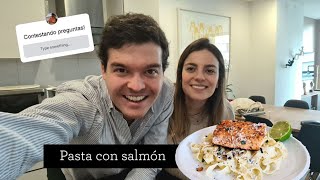 RECETA Pasta con salmón Contestando preguntas con mi roommate [upl. by Perl14]