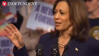 Harris shuts down rally hecklers with 2 sentence Trump jab [upl. by Eiramana117]