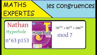 Terminale Maths ExpertesArithmétique et congruenceExercice 63 p 153 Nathan Hyperbole [upl. by Ruby136]