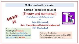 Lecture 12 Casting complete course moulding sand and its properties [upl. by Peggie]