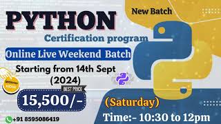 Python Certification Progarm Live Weekdend Batch Starts At 1030 12pm Hindi Live Class on python [upl. by Lehcer]