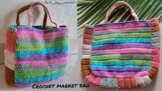 Crochet multicolour market bagpurse easy tutorial Crochet bag designwoollen bagLokrichi pishavi [upl. by Ainna716]