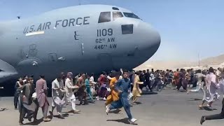 Watch Afghans Run Alongside US Military Plane At Kabul Airport [upl. by Husain]