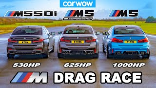 BMW M5 1000hp v M5 Comp v M550i  DRAG RACE [upl. by Owiat875]