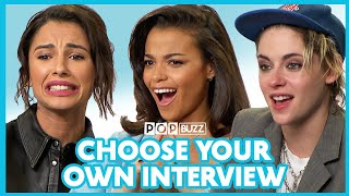 Kristen Stewart Naomi Scott and Ella Balinska Roast Each Other  Charlies Angels  PopBuzz Meets [upl. by Tarabar]