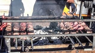 Skewers of Pork Filled with Cheese Traditional  Bombetta  from South Italy Street Food in Milano [upl. by Ettelohcin]