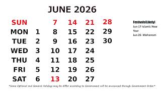 June Calendar 2026 [upl. by Ahmad97]