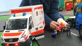 BRUDER Concrete MIXER busted POLICE ♦ Bruder AMBULANCE 🚑 Trucks TOY KID play [upl. by Neih]