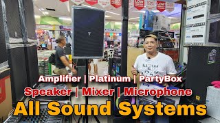 All Sound Systems Amplifier Platinum Mixer PartyBox Microphone Speakers dito sa QUIAPO MANILA [upl. by Eidnalem698]