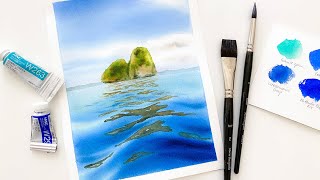 Day 1 of quotSeascapesquot series How to paint water and two rocks Watercolor painting class [upl. by Cristiano]