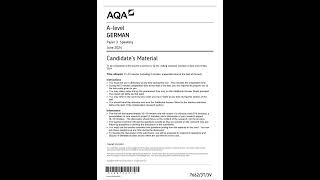 OFFICIAL JUNE 2024 AQA A LEVEL GERMAN 76623T3V PAPER 3 SPEAKING MERGED CANDIDATES MATERIAL EXAMINERS [upl. by Yulma]