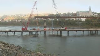 Construction on new MadawaskaEdmundston bridge is halfway done [upl. by Clarine]