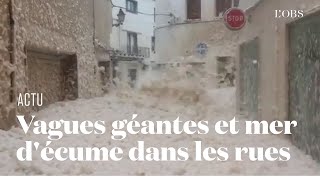 Des vagues géantes et une mer décume dans les rues espagnoles à cause de la tempête Gloria [upl. by Ecinrev]