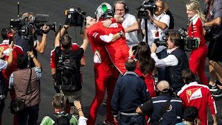 F1 2016 Mexican GP  Sebastian Vettel and Maurizio Arrivabene celebrate after the race [upl. by Nerrak188]