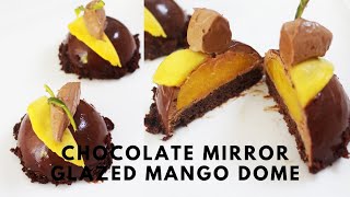 How to make Chocolate Mirror Glazed Mango Dome cakes 芒果和巧克力蛋糕 [upl. by Sirahs]