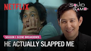 Lee Jungjae breaks down the ddakji scene with Gong Yoo  Squid Game  Netflix [upl. by Sausa]