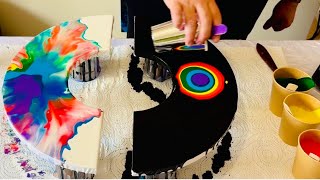 SemiCircle Diptych Art ⚫️⚪️  Balanced Rainbow 🌈 Abstract Acrylic Pouring Painting Tutorial [upl. by Gisele]