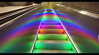 Sweden Stockholm Central subway station rainbow escalator walkalator and elevator ride [upl. by Ayotnom798]