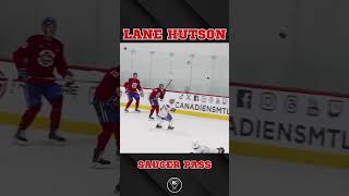 Lane Hutson performs wild saucer pass gohabsgo habs montreal hutson canadiens nhl hockey [upl. by Onej]