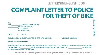 How To Write Complaint Letter To Police For Theft Of Bike – Complaint Letter to Police for Theft [upl. by Aztirak965]