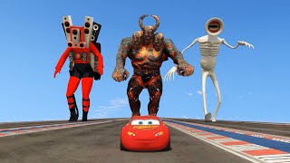 Epic Escape From The Lava Titan Siren Head amp Speaker Man  Lightning McQueen vs Lava Titan  GTA 5 [upl. by Notsle]