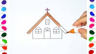 Church Drawing and Colouring for kids  easy drawing Church for beginners [upl. by Stovall]