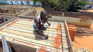 Lintel slab Bars InstallationIron rod installing Lintel constructionUsing by sand and cement mixer [upl. by Peggy473]