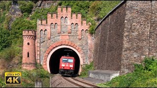 Rhine Valley  rail traffic  Historic rail tunnels jumping railroad crossings scenic towns 4K [upl. by Doone124]