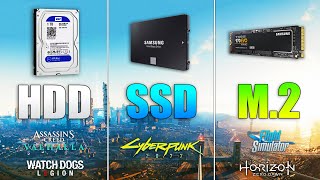 M2 NVME vs SSD SATA vs HDD  Loading Times in Games [upl. by Glick]