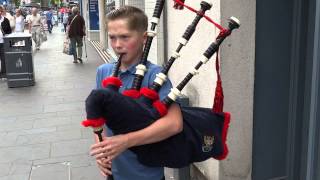 Young Scottish Bagpiper City Centre Perth Perthshire Scotland [upl. by Eiahpets]